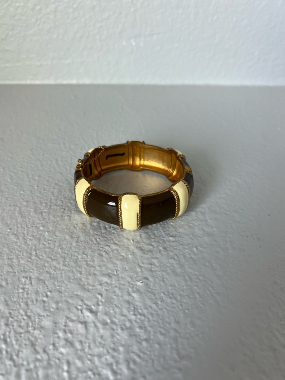 J. Crew Gold-Tone Bangle with Brown and Cream Enamel